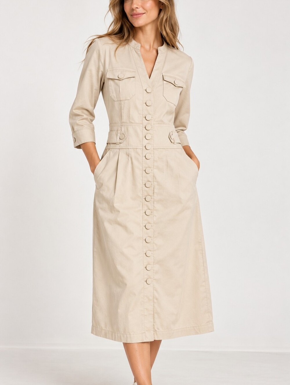 InWear Beige Button Front Utility Midi Dress Size 10 NWT New With Tags